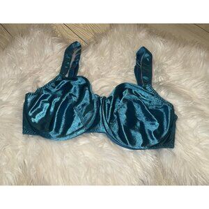 Vintage Vtg Sears 77606 Second Skin Satin Bra Unlined UW Womens 38D Teal Blue